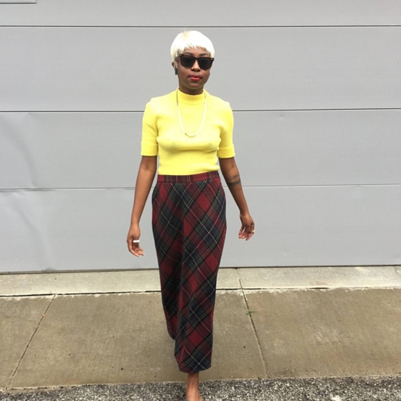 Vintage 1960's Red & Green Plaid Maxi Skirt - Picture 2 of 5